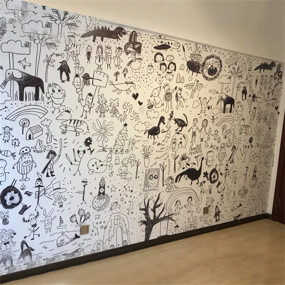 Benutzerdefinierte Moderne Nordic wandbild schwarz weiß graffiti tapete für kinderzimmer tapete schlafzimmer junge persönlichkeit kreative wandbild