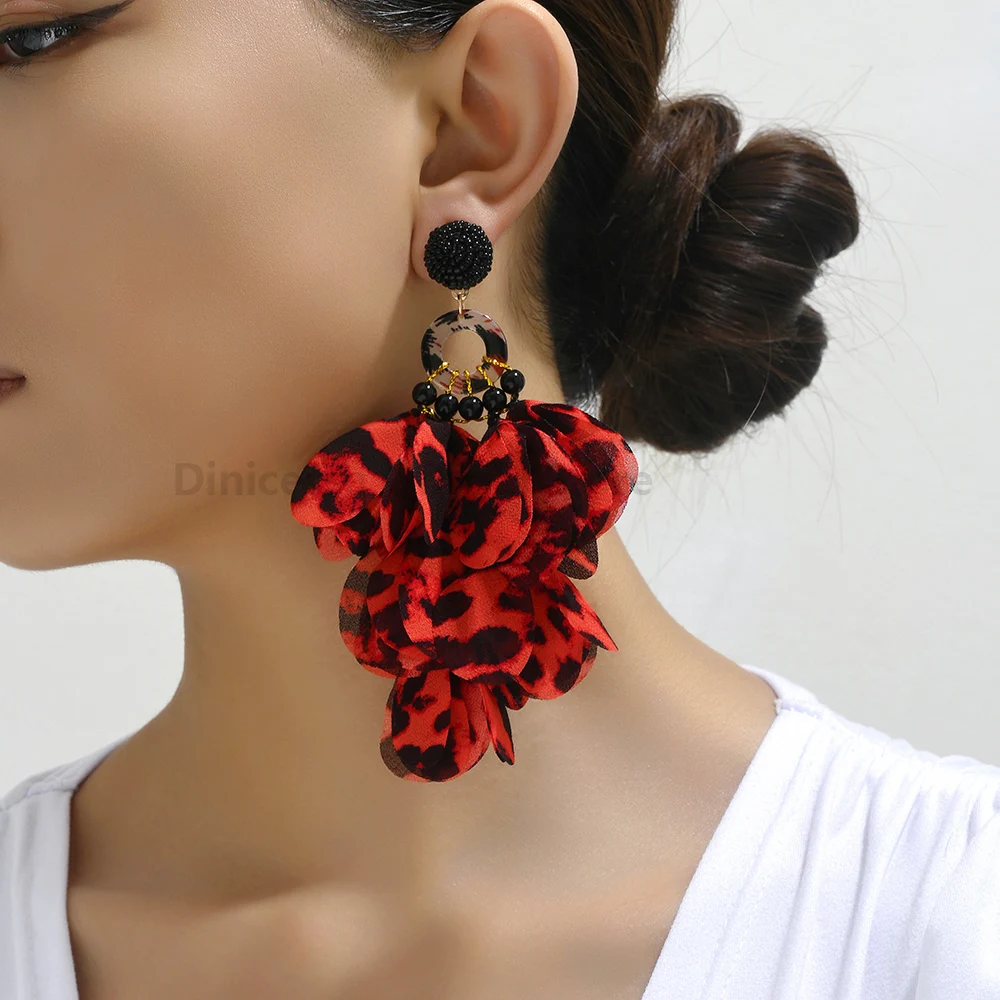 Leopard Handmade Flower Glamorous Decor Original Bride Wedding Party Pendant Jewelry Luxury Design Dangle Earrings For Women