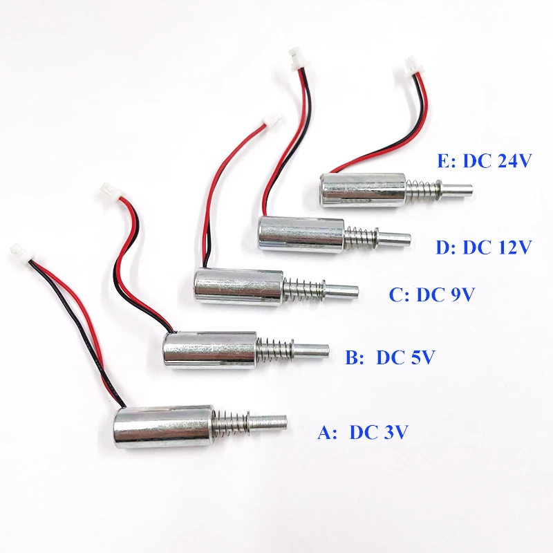 미니 지문 잠금용 원통형 흡입 솔레노이드 전자석, DC 3V, 6V, 9V, 12V, 24V, 8mm