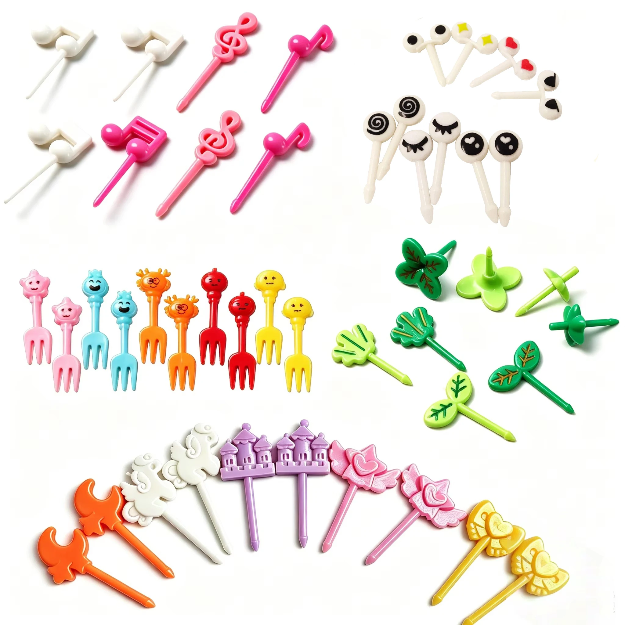 46Pcs Small Fruit Forks Castle Music Note Star  Cake Dessert Food Picks Reusable Kids Lunch Toothpicks Bento Accessories