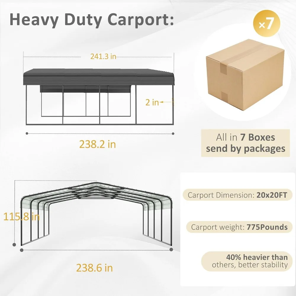 Metal Carport, Heavy Duty Car Port with Steel Panels, Carport with Innovative Assembly Structure, Carports for Car  roof top