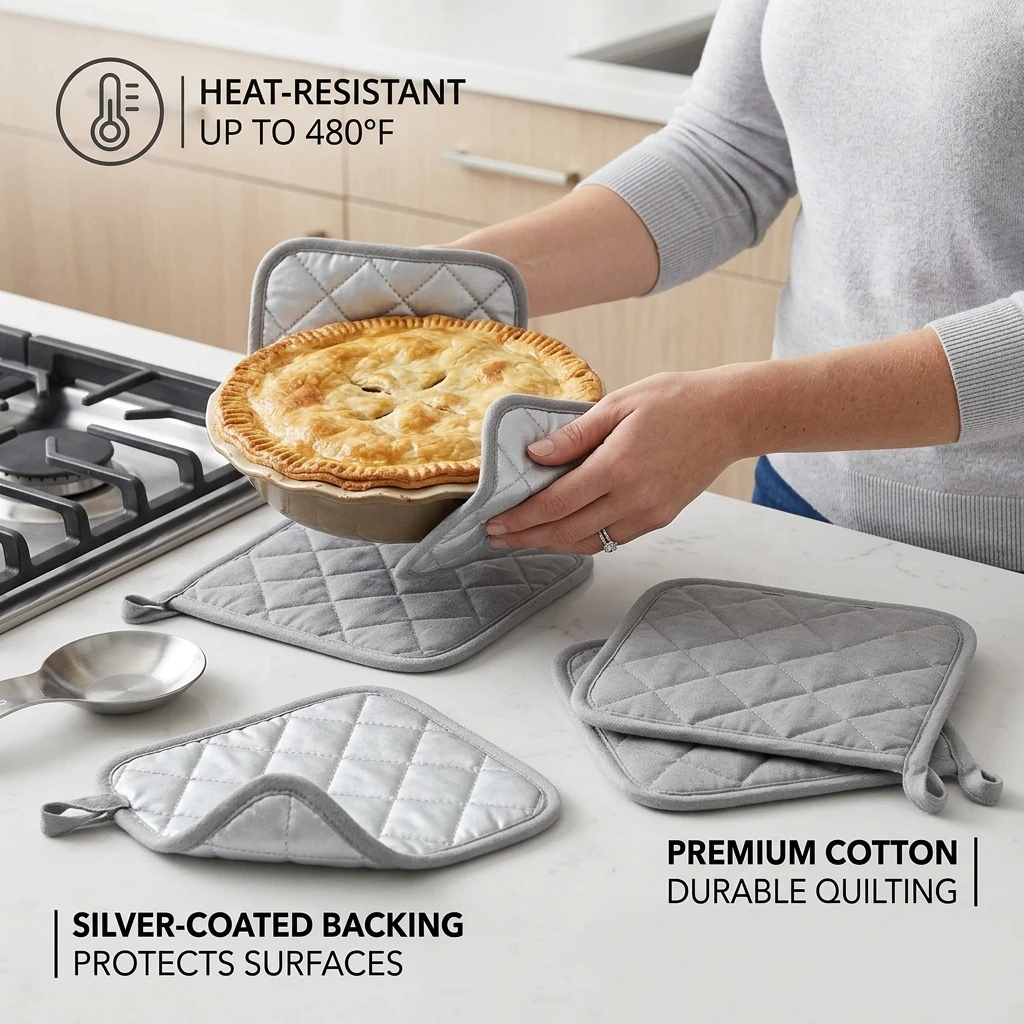 Silver Coated Oven Pads Baking Heat Insulation Mats Pure Cotton Is Soft And Highly Absorbent Non-Slip For Pots, Pans, And Bowls