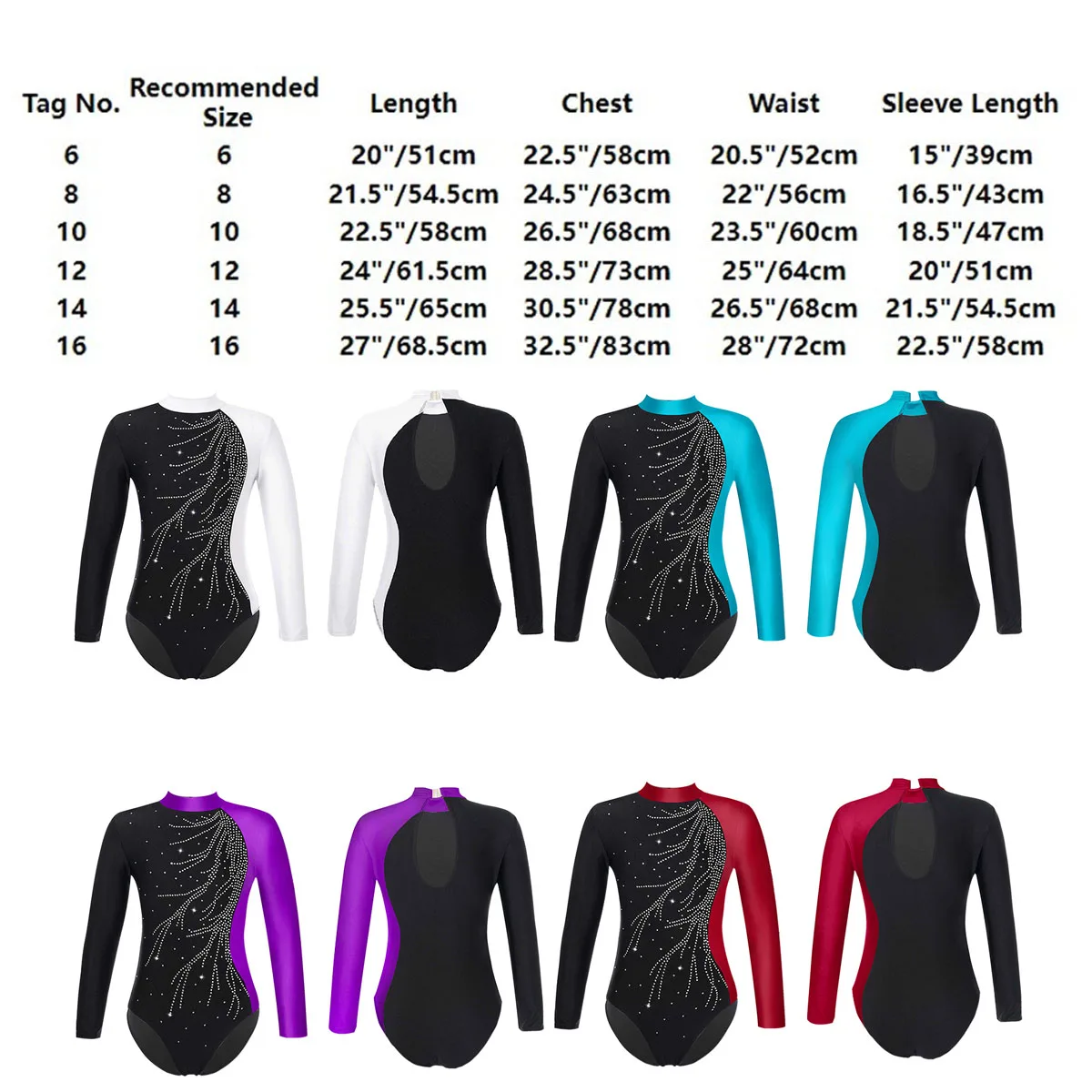 Kids Meisjes Balletdans Gymnastiek Turnpakjes Bodysuit Glanzende Strass Lange Mouw Kunstschaatsen Acrobatiek Jumpsuit Dancewear