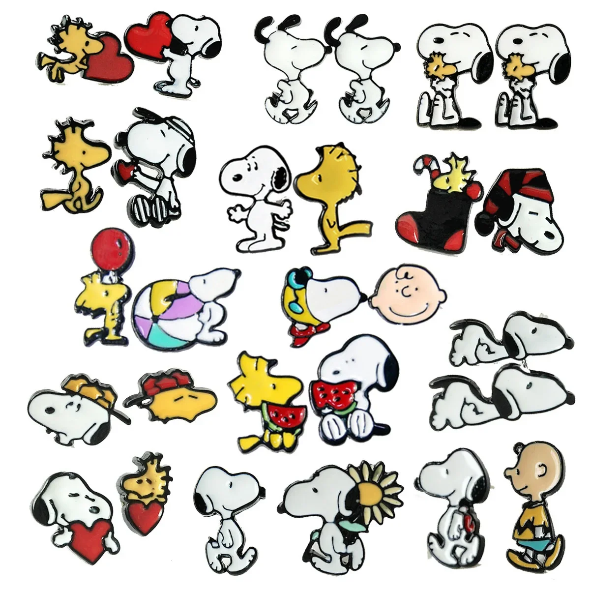 Snoopy Cartoon Japanese Comic Charlie Enamel Cute Earrings Woodstock Stud for Women Fashion Jewelry Accessories Christmas Gift