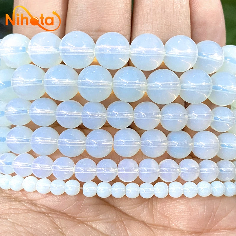 Natural Stone White Opal Stone Beads DIY Bracelet Earrings Round Spacer Beads Accessories for Jewelry Making 15\'\' 4/6/8/10/12mm