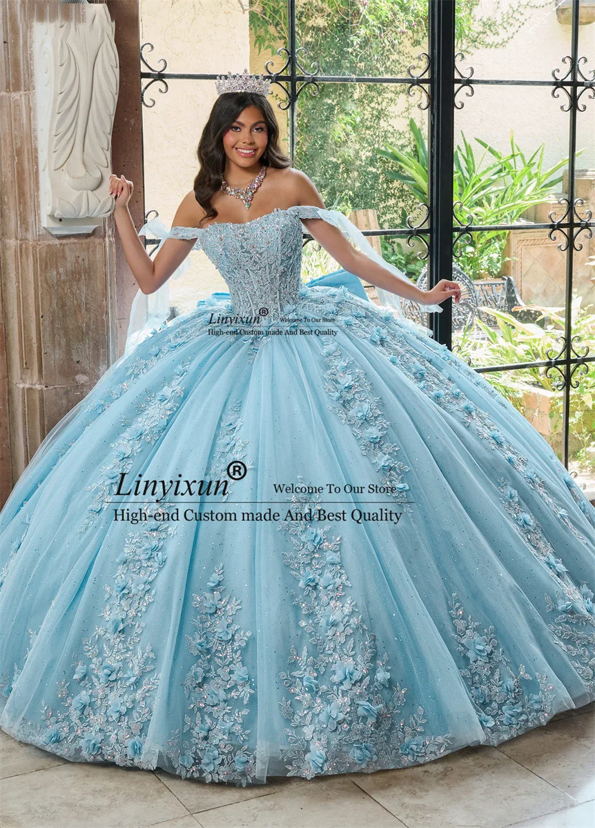 Vestidos de Quinceañera de flores azules cielo dulce con capa, vestido de baile de espagueti, vestido de cumpleaños con cordones, dulce 16 vestidos, Cenicienta de México