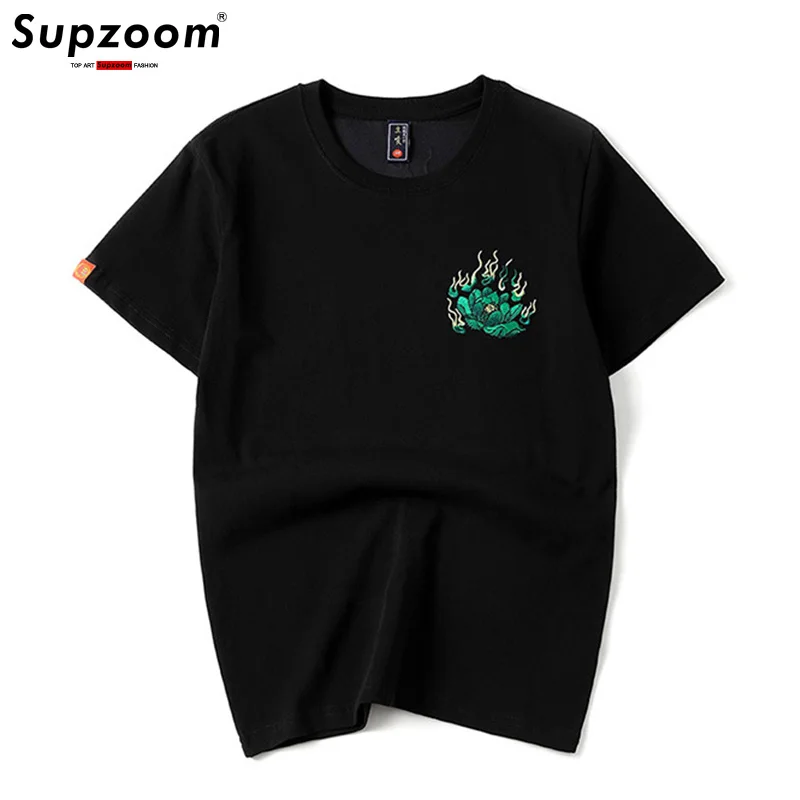 Supzoom New Arrival O-neck Floral Hip Hop Tshirt Original Summer Heavy Embroidery Kylin Loose Cotton  T Shirt Men