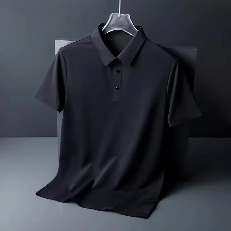 Summer Ice Silk Nylon Polo Shirt High-End T-Shirt New Half Sleeve Non-Marking Casual Business Thin Menswear