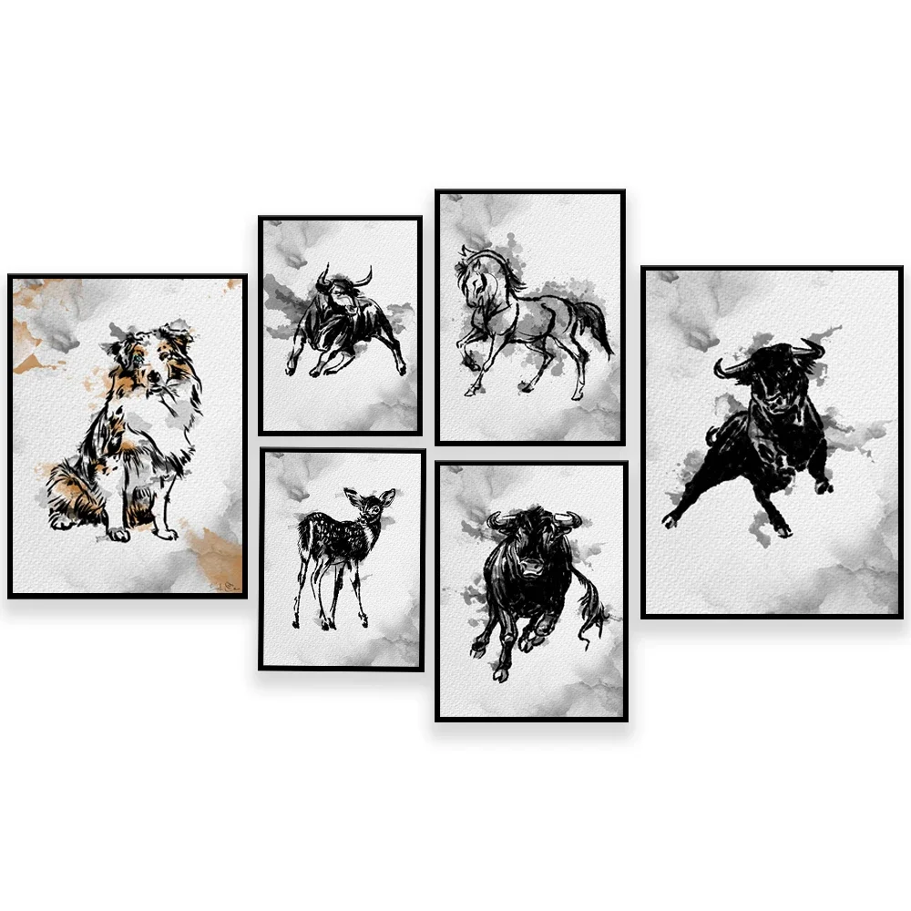 Abstract bull, buffalo head, Australian shepherd, fawn, horse, abstract animal poster, cow print canvas print