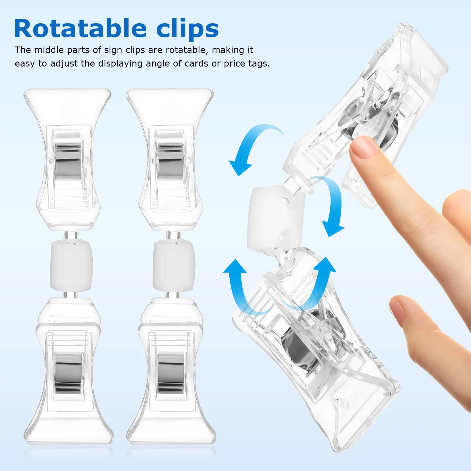 40Pcs Double Sided Sign Clip Clear Merchandise Sign Clip Rotatable Price Display Rack Label Clips Sign Holder Shelf Swivel Price