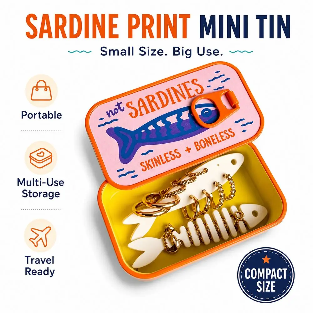 Plastic Sardine Jewelry Box 3D Printed Shockproof Shell Portable Jewelry Case Fishbone Insert Trinket Storage Box Desk Storage