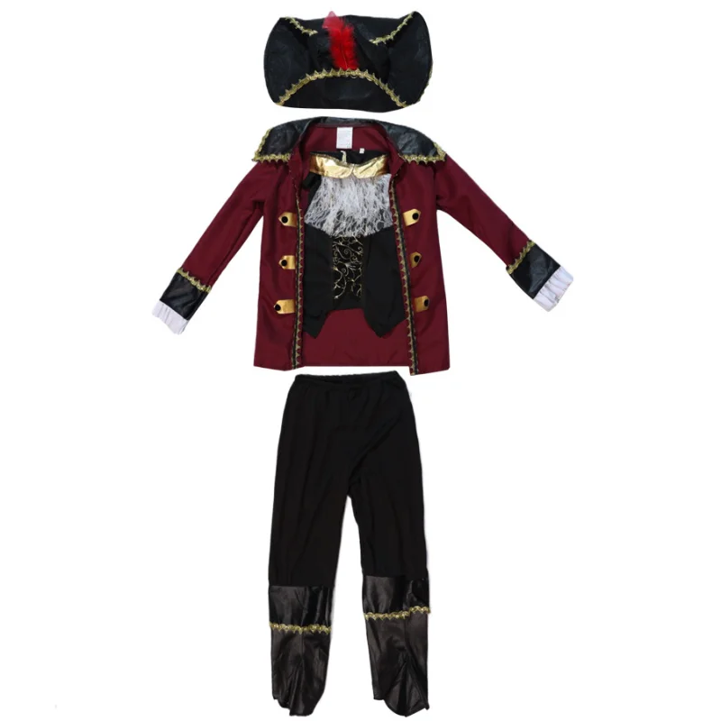 Image of Jungen Karibik Captain Jack Pirate Cosplay Set mit Totenkopf Hut Piraten Matrosen Militärstil Kostümanzug Halloween Dress Up