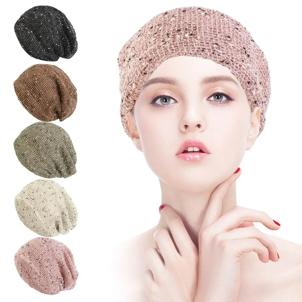Casual Breathable Hood Hat Mesh Cotton and Linen Twist Woven Hat Double Used Headwear Beanie Cap Ladies