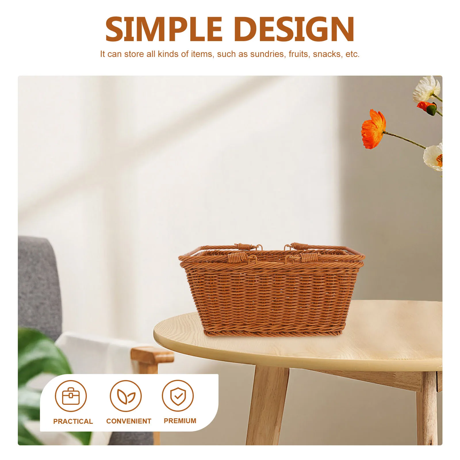 

Woven Storage Basket With Handle Multi-Function Fruit Vegetable Organizer Portable Kitchen Sundries Container Handmade