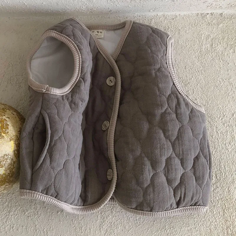 2025 Winter New Baby Sleeveless Warm Vest Infant Girl Thick Vintage Cardigan Toddler Cotton Padded Jacket Boys Casual Vest Coat
