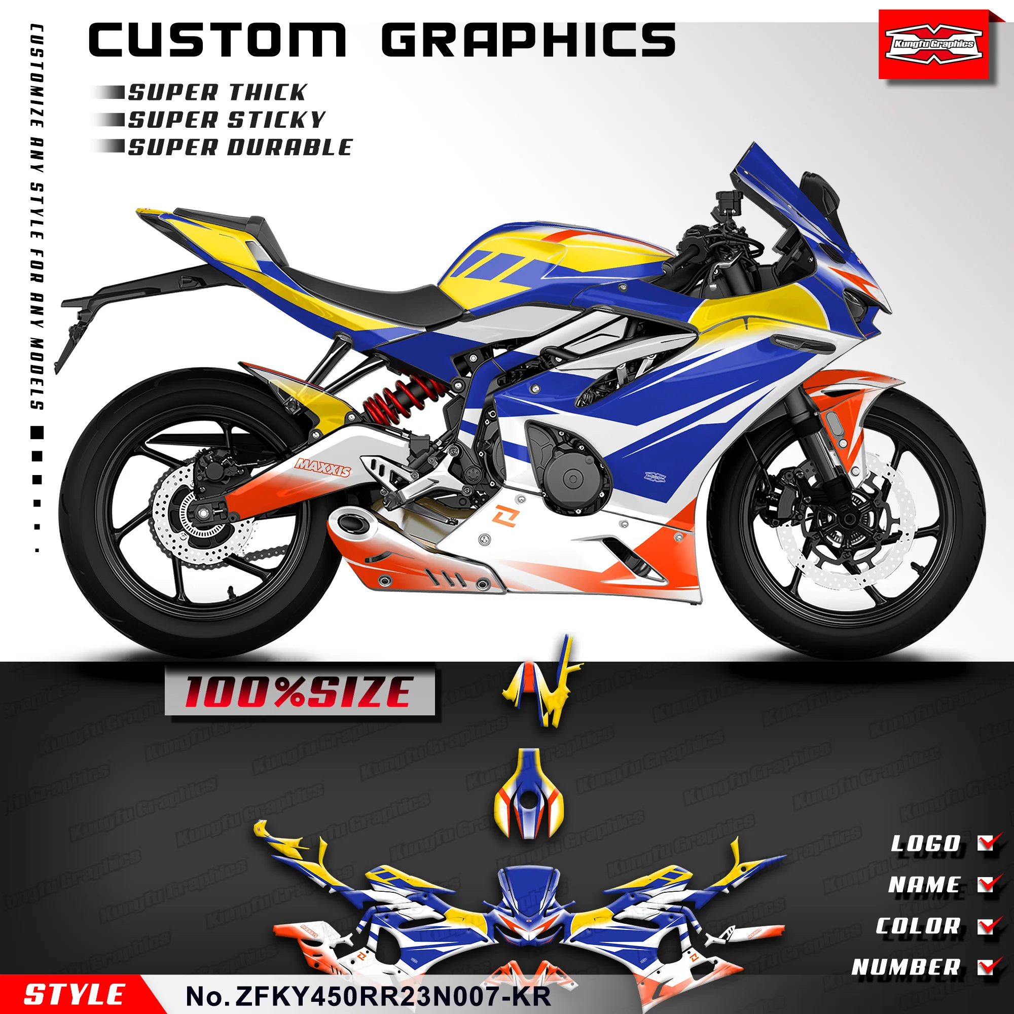 

KUNGFU GRAPHICS Vinyl Stickers Complete Wrap Decal Kit for KOVE 450RR 2023 2024, ZFKY450RR23N007-KR