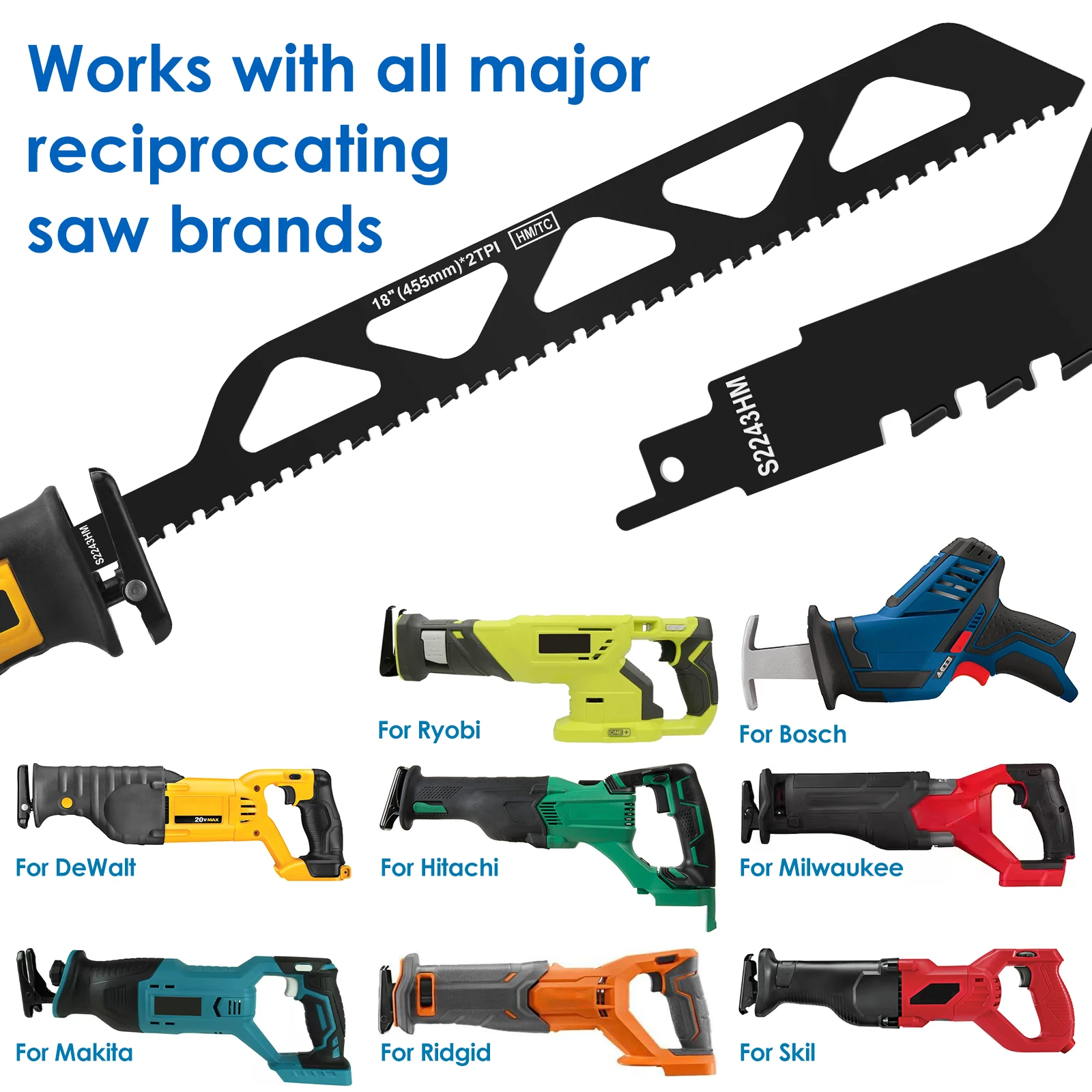 2Pcs Reciprocating Saw Blade Set 12/18inch Carbide Cutting Recip Sabre Saw Blade Demolition Masonry Saw Blade 2TPI for Drywall