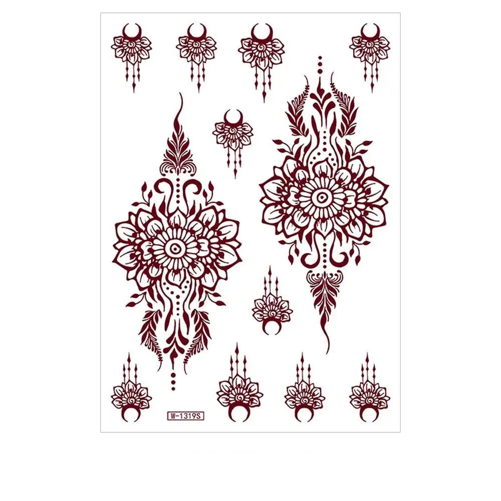 

Красные наклейки-тату хной, переводные наклейки для ног и рук, временные татуировки, индийские цветочные узоры, свадебный декор