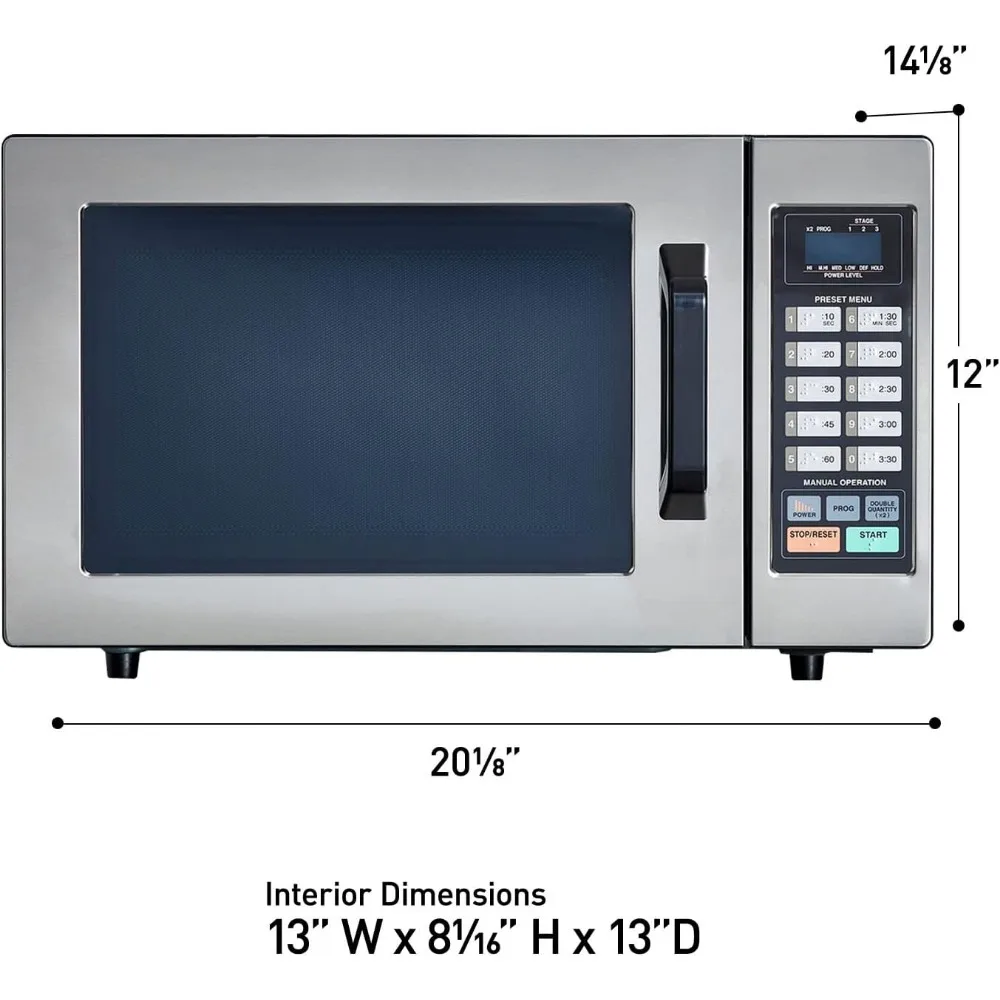 Horno microondas de 1000 vatios, horno microondas comercial de consumo con 10 memorias programables, inoxidable