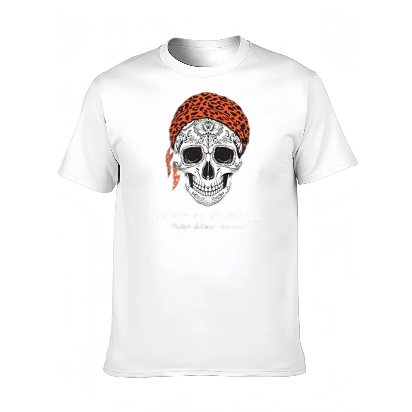 

Men's Cotton Tee With Skull And Leopard Bandana Print, Soft Crew Neck Shirt For Outdoor, Halloween Gift