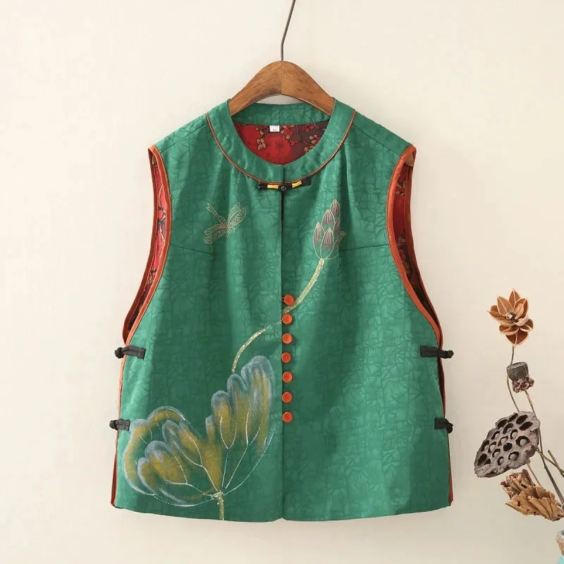 Double-Sided Vest Jacket Women 2025Spring Summer New Retro Sleeveless Coat High Quality Chinese Jacquar Waistcoat Top Ladies