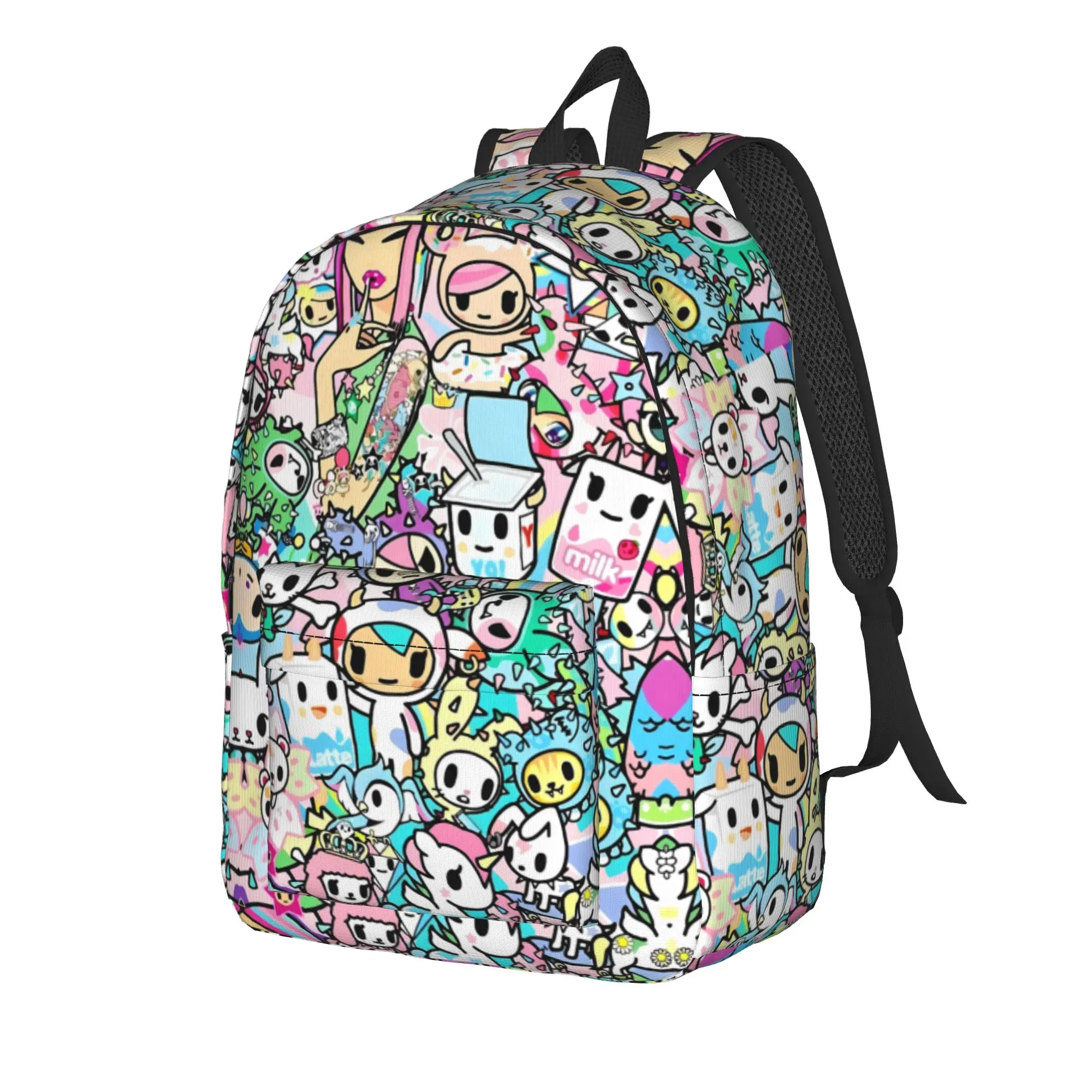 Tokidoki Full Character Collage Backpack Teen  Pattern Backpacks Polyester Aesthetic High School Bags Travel Colorful Rucksack