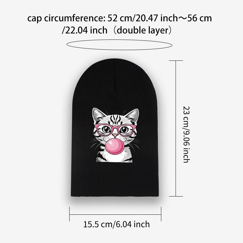 Bubble Gum Blowing Cat Print Soft Kids Knit Cold Hat 1-3Y Toddler Fashion Beanie for Daily Outing & Children Theme Party view 2