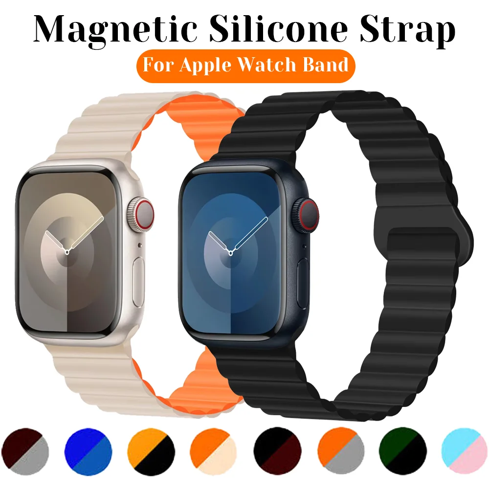 Silicone Magnetic Strap For Apple Watch Band 44mm 46mm 42mm 45mm 49mm 41mm Sport Bracelet iWatch Series ultra 10 9 8 7 6 5 SE 44