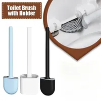 Silicone TPR Toilet Brush Toilet Bowl Brush with Holder Set Wall Hanging Toilet Brush Flexible Soft Cleaning Bristles for Floor