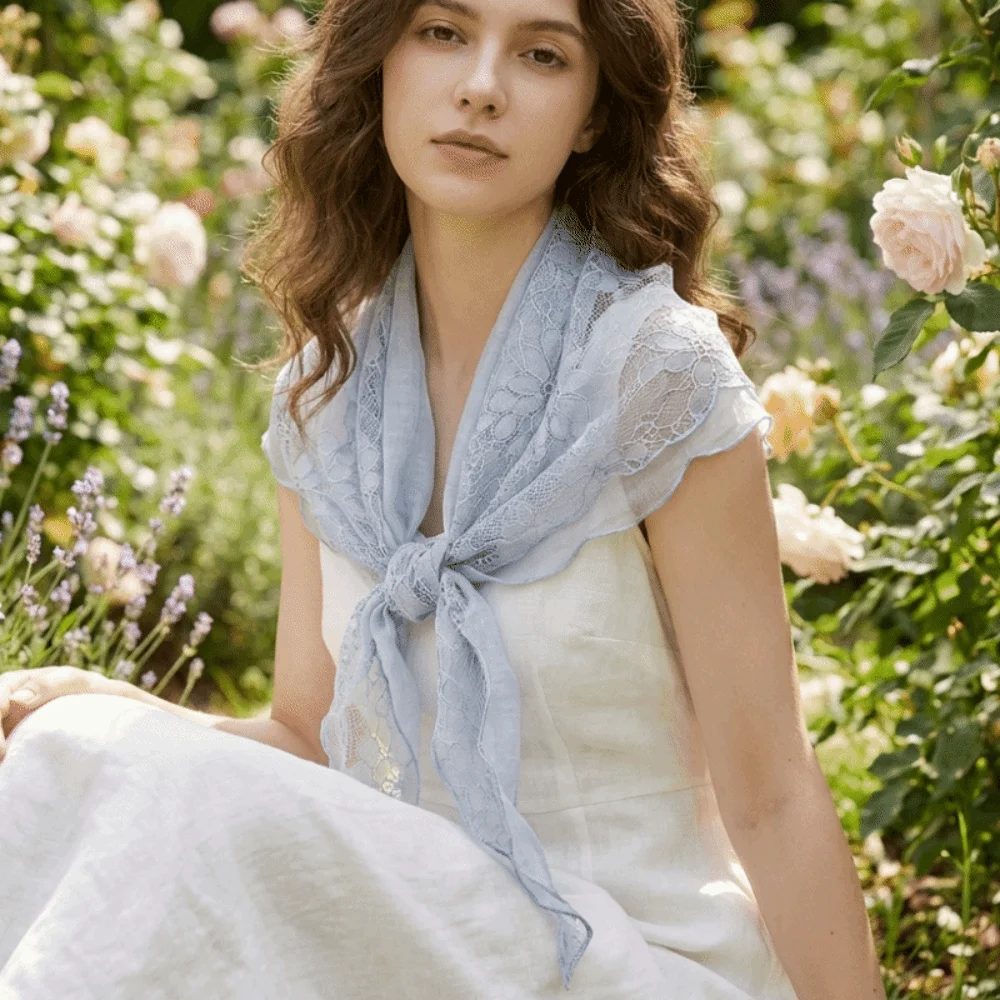 Elegant Breathable Triangle Scarf Sunscreen Lightweight Lace Headband Pastoral Style with Lace Skirt Curtain Outdoor