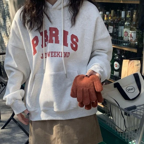 Oversize Mit Kapuze Sweatshirt frauen Thiened Fce Lange Sve Casual Oberbekleidung Frühling Herbst Winter Neue Sle ular Ladie...