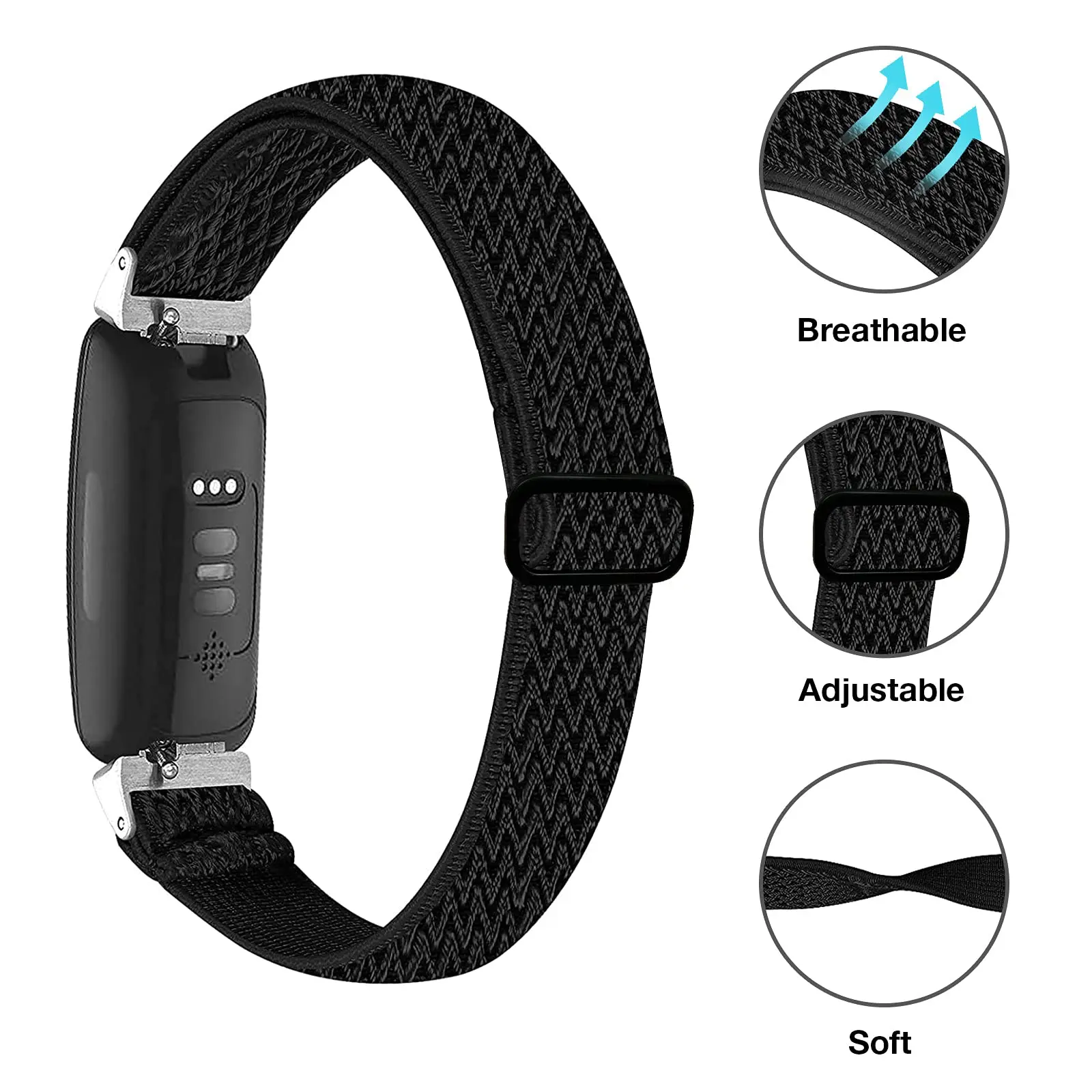 2pcs Nylon Strap for Fitbit Inspire 2 /Inspire Bands/Inspire HR ,Elastic Sport Breathable Wristband Strap for Inspire 3/2/HR/Ace