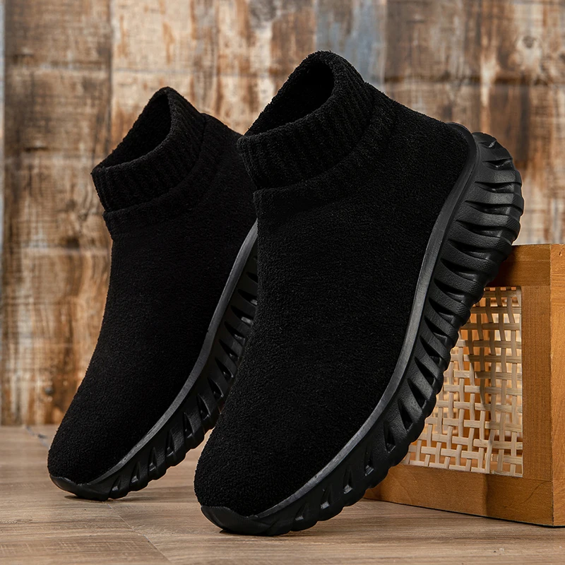 Winter Men's Shoes New Flying Woven Socks Shoes Breathable Lightweight Slip-on Mesh Shoes Men's Casual Sports Shoes