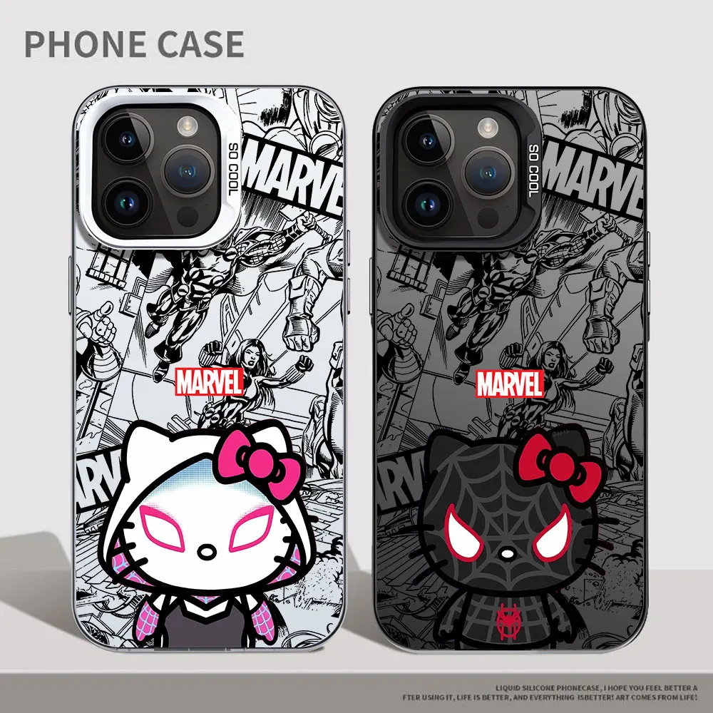 Marvel spiderman H-Hello Kitty Phone Case for iPhone XS Max 13 XR 12 Pro 14 Plus 15 Pro Max 11 X Soft Cover TPU Silicone