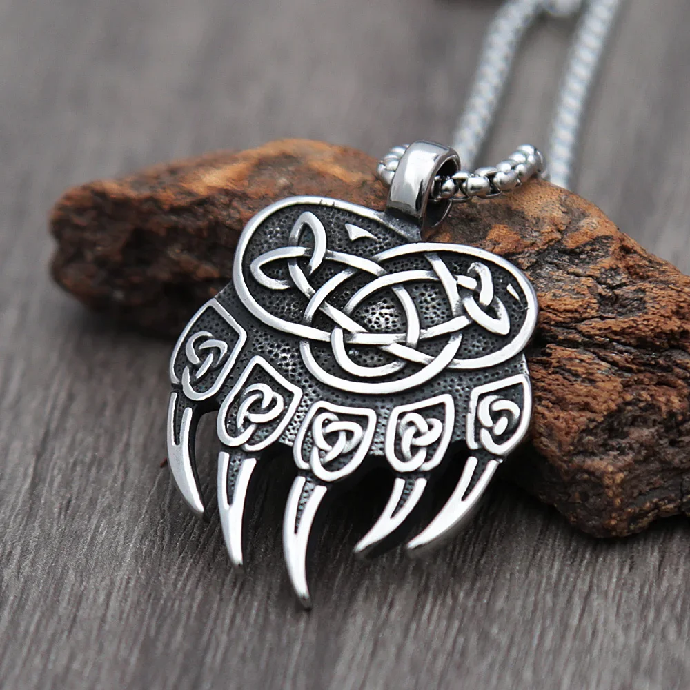 

Vintage Stainless Steel Slavic Bear Claw Pendant Nordic Celtics Knot Necklace Men Amulet Fashion Jewelry Gifts Dropshipping