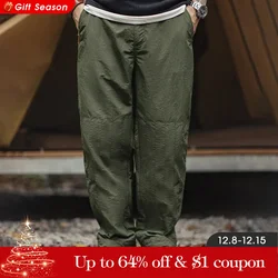 Maden Retro Thin Pants with No Elastic Waist and Braided Hemp Rope Elastic Leg Design Pants Green Straight Casual Pants for Men