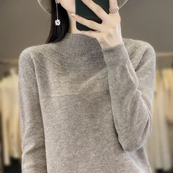 2024 nuovo Pullover a maniche lunghe Semi collo alto scavato maglione sciolto versione coreana delle donne autunno e inverno Base maglione