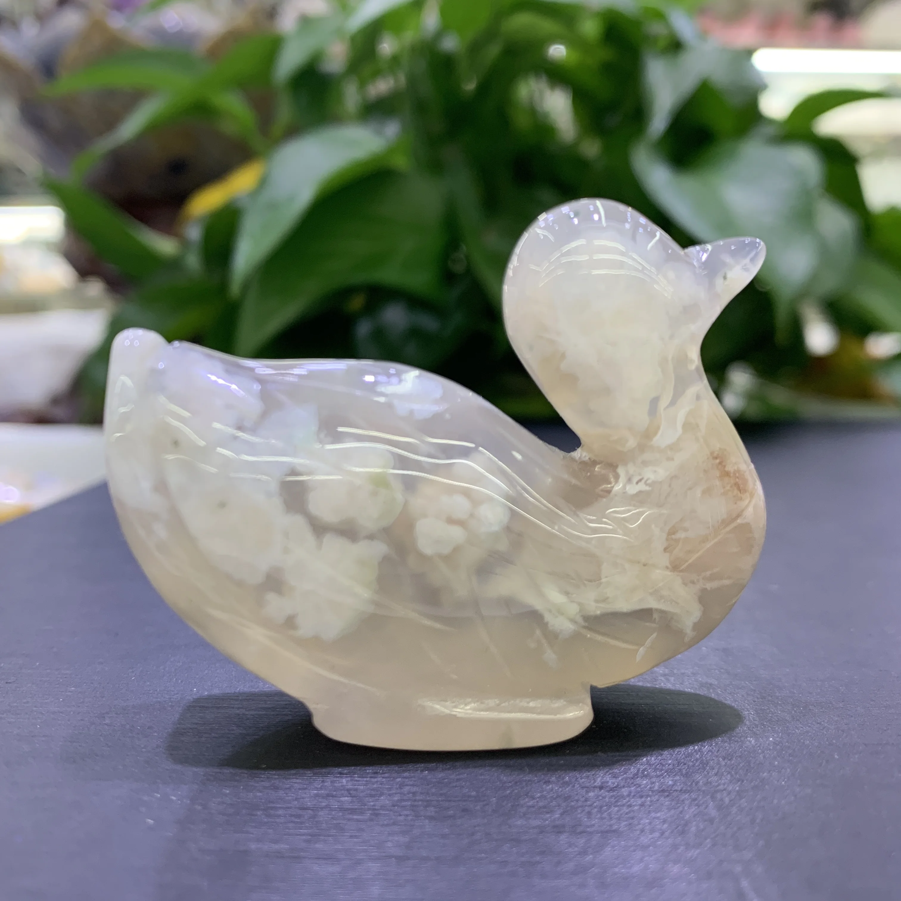 

Duck Figurine Hand carved Natural Flower Agate Animal Statue