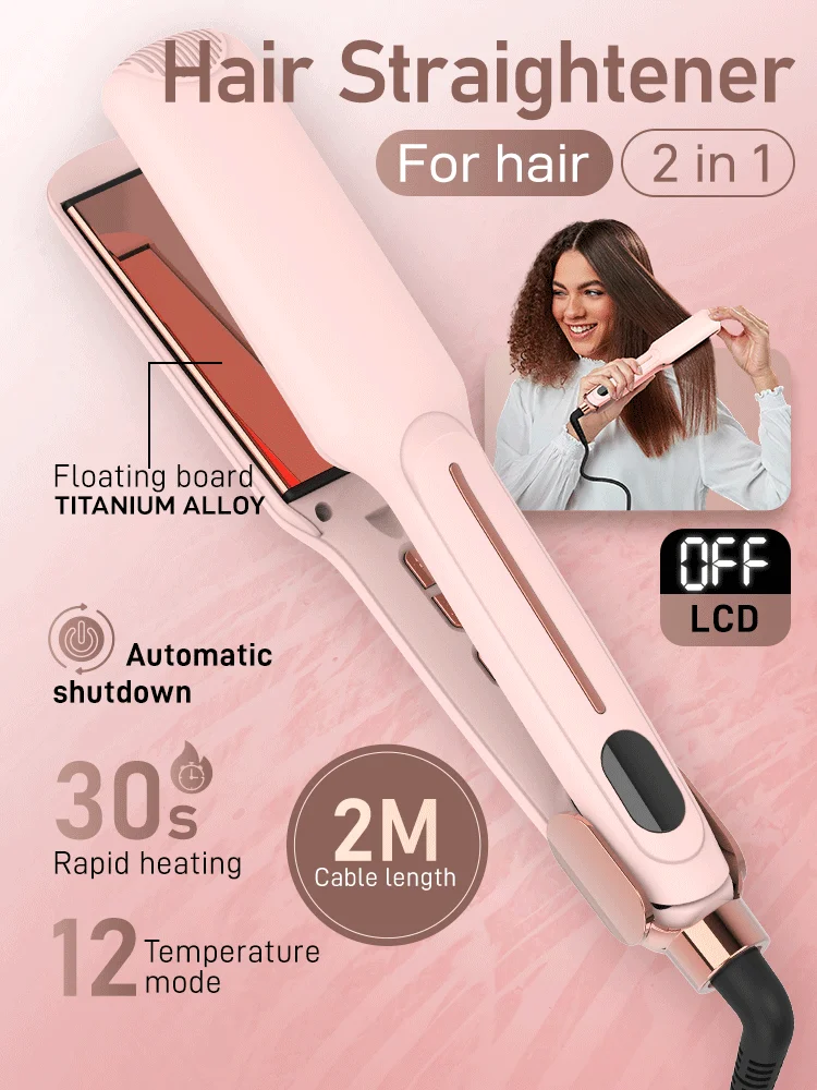 2-in-1-Glätteisen, hochwertiges Glätteisen, beheizter Kamm, breiter, effizienter professioneller Glätteisen und Lockenstyling-Werkzeuge – Detail 1