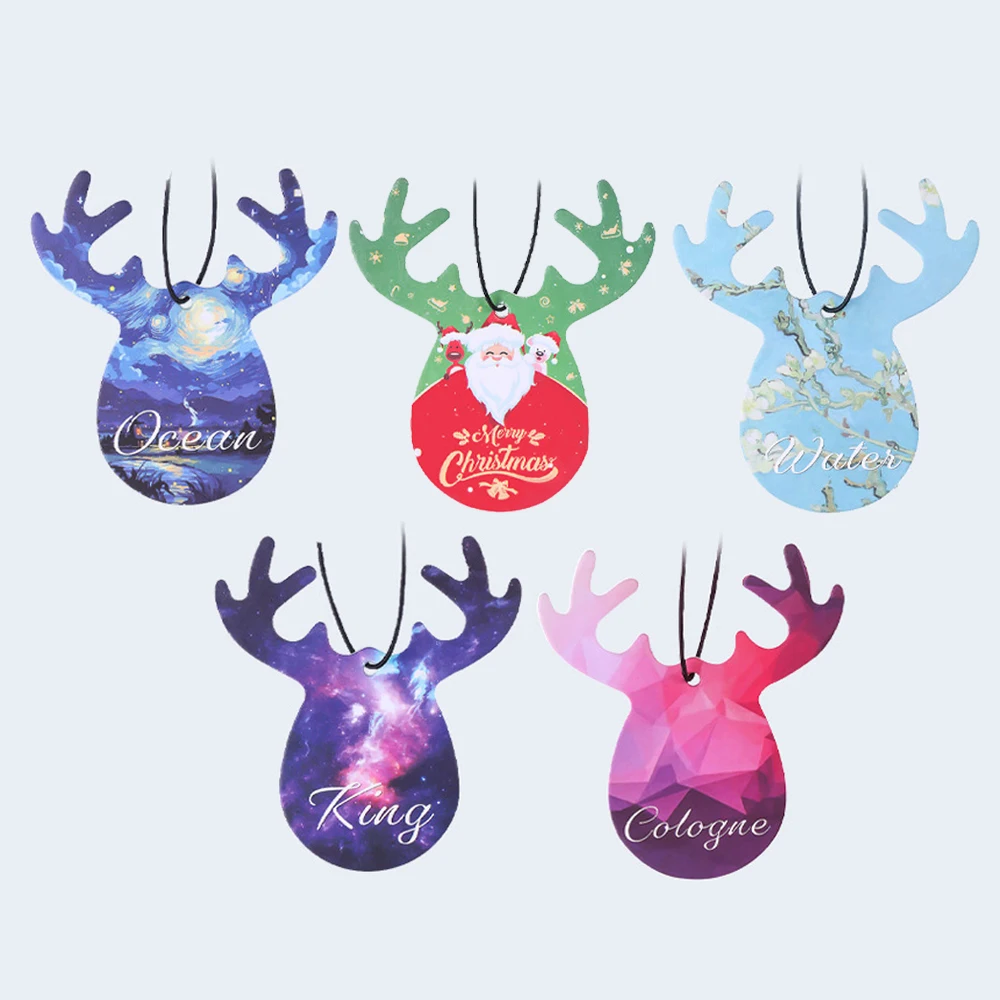 

2 pcs Cute Antlers Car Perfume Pendant Car Interior Hanging Ornaments Accessories Deer Shape COL Christmas Gift 5 Colors