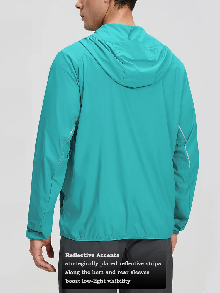Men's Rain Jacket Waterproof Lightweight Reflective Packable Raincoat Full Zip Hiking Jackets for Running Cycling Golf Fishing