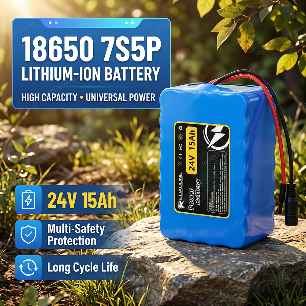 29.4V 15Ah 18650 Lithium Ion Battery Pack 7S5P 24V 15000mAh Rechargeable Battery with BMS for Electric Scooter Wheelchair Ebike