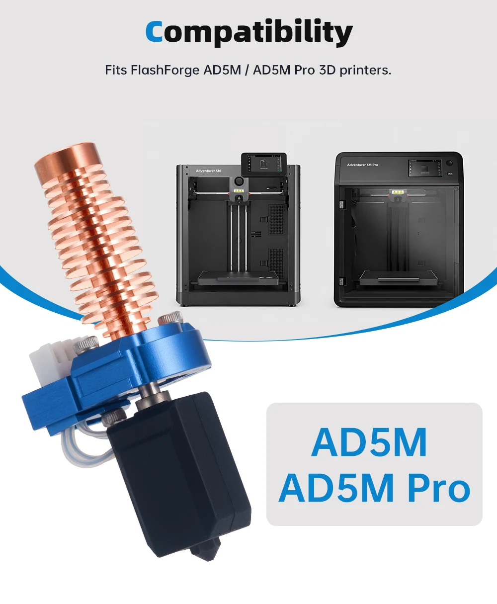 Anti-Clog Hardened Steel Extruder Nozzle & Enhanced Cooling Heatsink Kit for Flashforge Adventurer 5M / 5M Pro, Upgraded Hotend