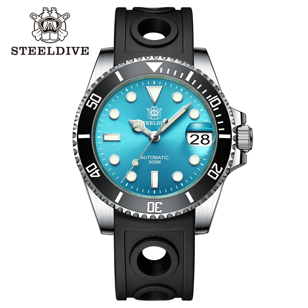 STEELDIVE SD1953 Zwarte Wijzerplaat Groene Keramische Bezel NH35 Automatisch Horloge 300M Waterdicht Saffierglas Mannen Duikhorloges