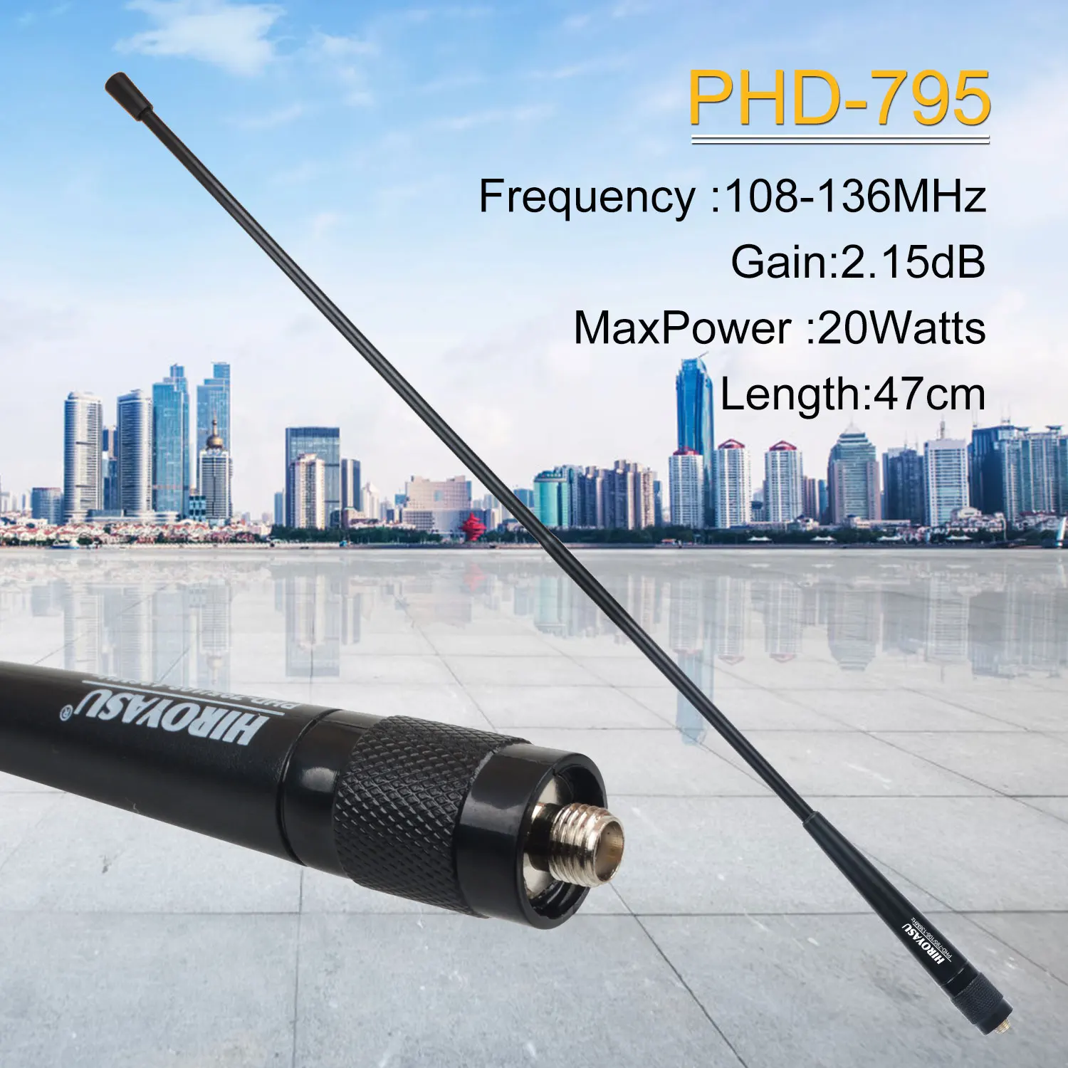 핸드헬드 채찍 워키토키 안테나, Baofeng UV-17Pro GPS용 Hiroyasu PHD-795, 108-136MHz, 2.15dB, 47cm 길이, 20 와트