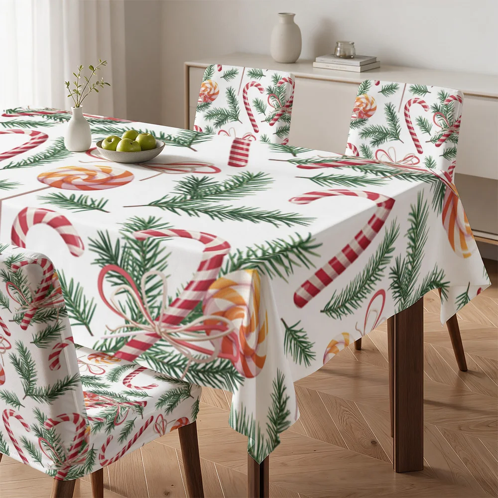 Christmas Dinner Tablecloth and Chair Covers Festive Holiday Red Green Pine Garland Table Linen