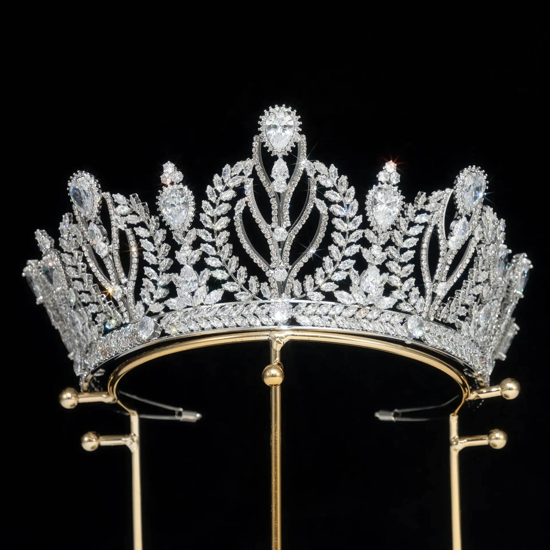 Cubic Zirconia Wedding Silver Bride Headpiece Queen Princess Bridal Tiara Crowns For Pageant Women Diadem Party Prom Headdress