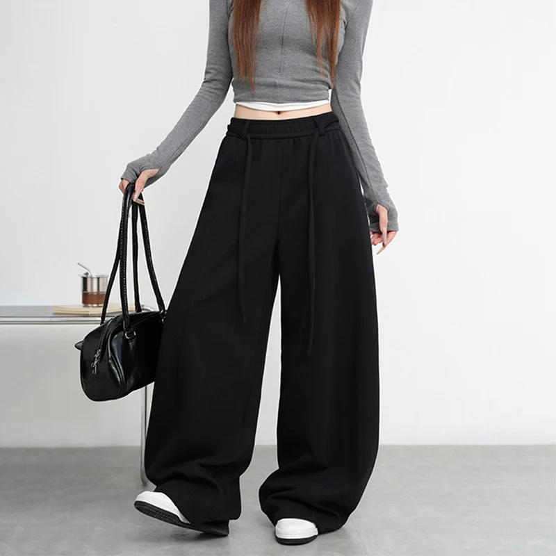 كسول نمط المتضخم واسعة الساق السراويل الرياضية النساء الشارع الأمريكي الهيب هوب فضفاض Sweatpants الخريف الشتاء شيك الدانتيل متابعة بنطلون
