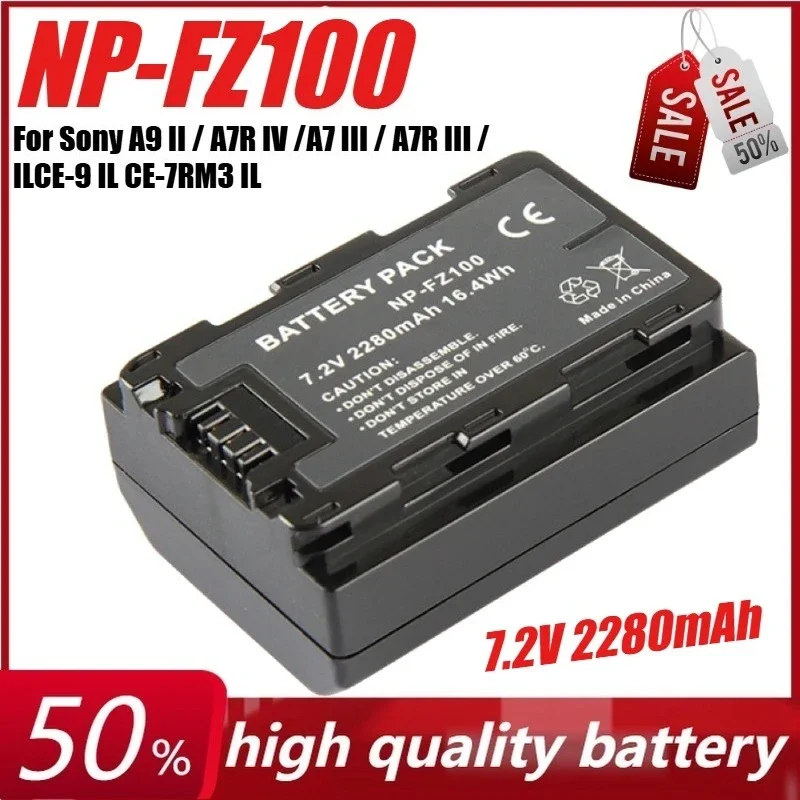 

7.2V 2280mAh NP-FZ100 Camera Battery or Charger for Sony A9 II / A7R IV /A7 III / A7R III /ILCE-9 IL CE-7RM3 IL Battery