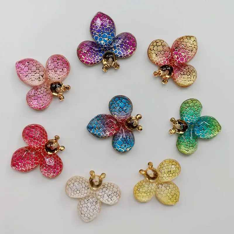 20PCS  21*22MM 1 hole flat back acrylic mini bee scrapbook DIY pendant, earrings, clothing decorative accessories handicraft